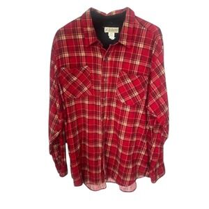 Haband Mens Red Plaid Fleece Lined Flannel Shirt Jacket Button Up Large